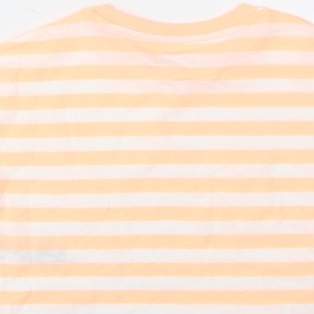 Marks and Spencer Girls Orange Striped Cotton Cropped T-Shirt Size 6-7 Years Crew Neck Pullover