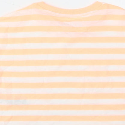 Marks and Spencer Girls Orange Striped Cotton Cropped T-Shirt Size 6-7 Years Crew Neck Pullover