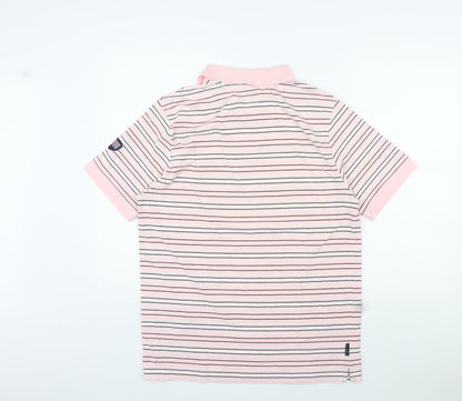 Reebok Mens Pink Striped Cotton Polo Size L Collared Pullover - Logo