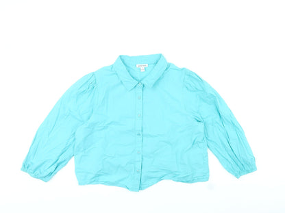 Womens UK Size L Neon Rose Blue Cropped Blouse