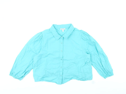 Womens UK Size L Neon Rose Blue Cropped Blouse