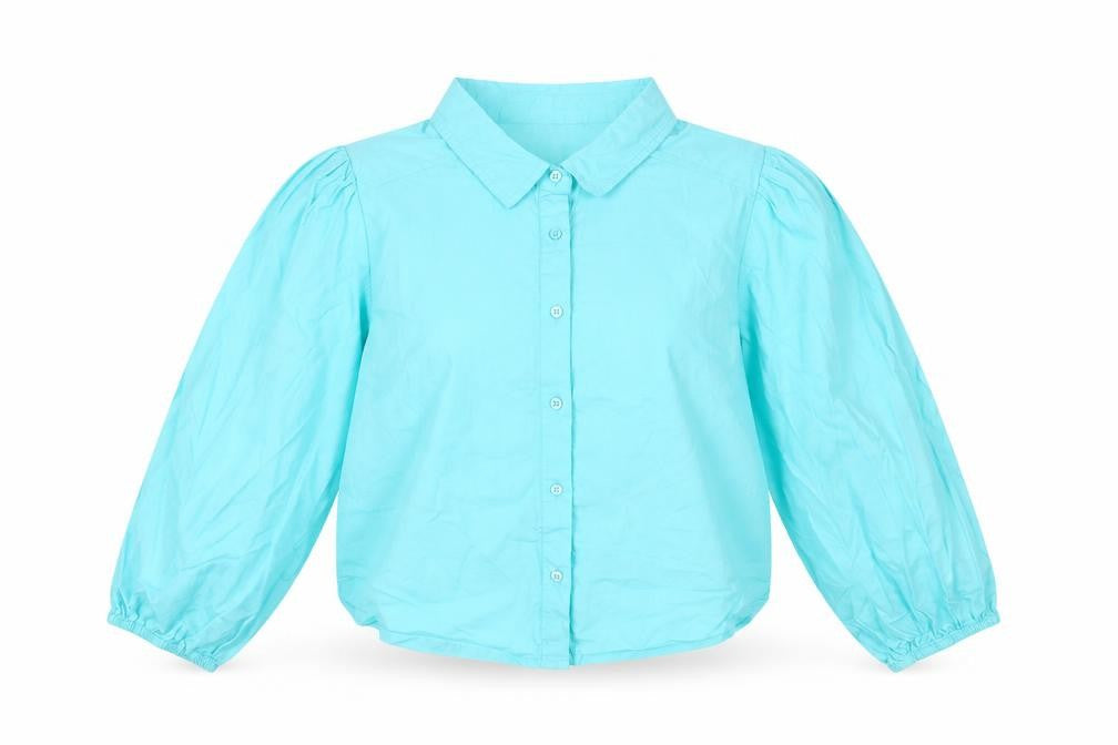Womens UK Size L Neon Rose Blue Cropped Blouse