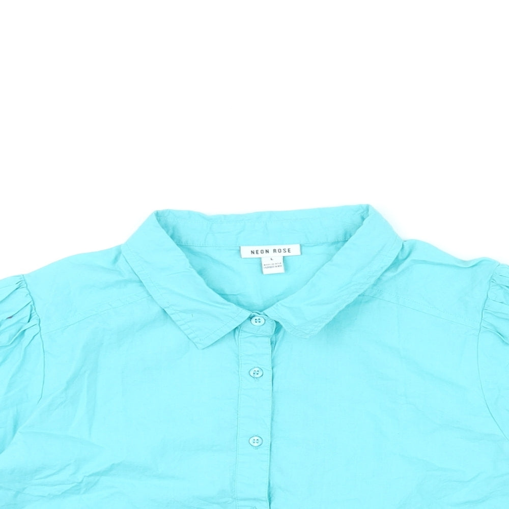 Womens UK Size L Neon Rose Blue Cropped Blouse