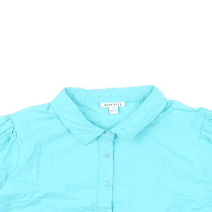 Womens UK Size L Neon Rose Blue Cropped Blouse
