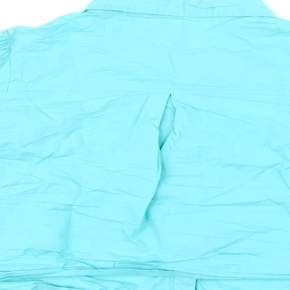 Womens UK Size L Neon Rose Blue Cropped Blouse