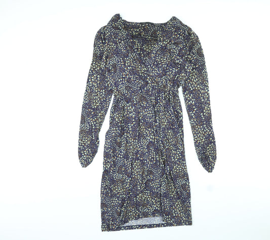 Autograph Womens Multicoloured Floral Viscose Mini Size 10 V-Neck Pullover