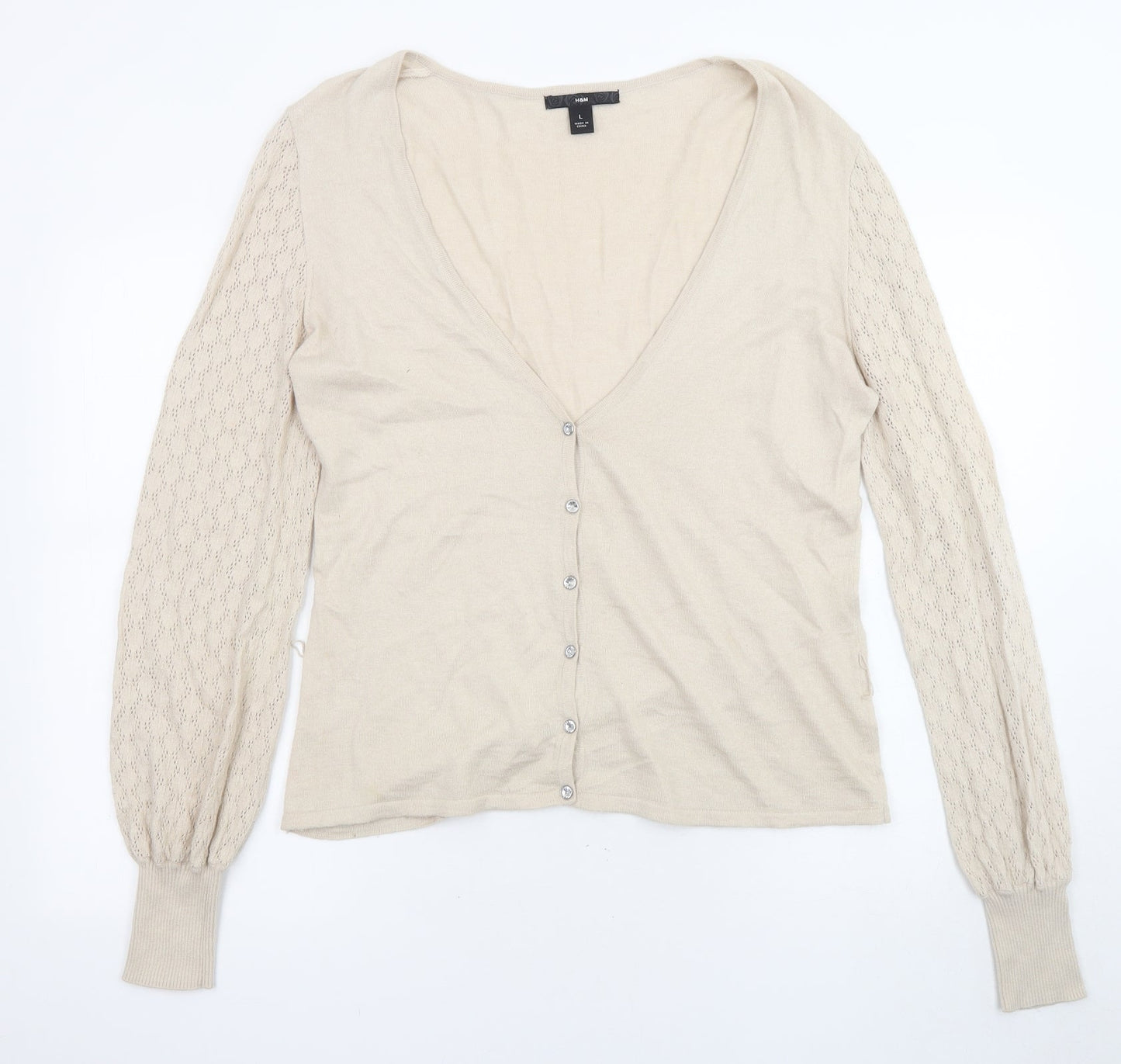 Womens UK Size L H&M Beige Cardigan Jumper