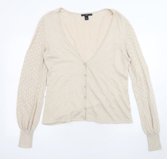 Womens UK Size L H&M Beige Cardigan Jumper