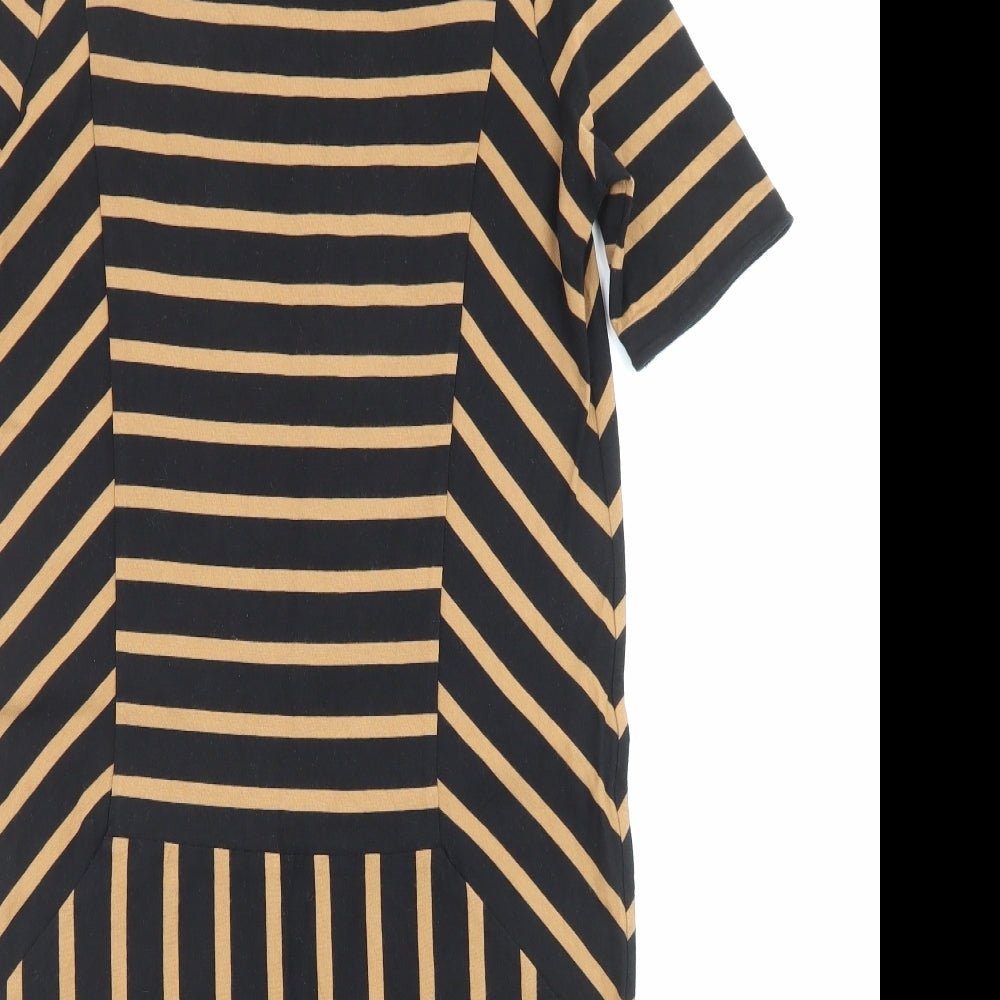 NEXT Womens Black Striped Cotton Mini Size 6 Square Neck Pullover