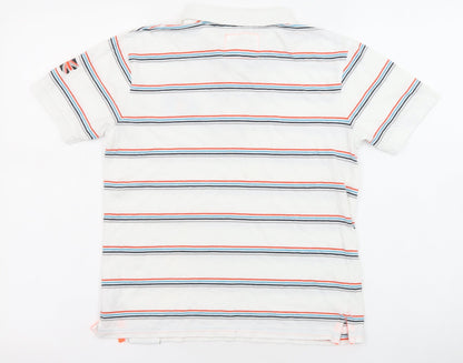 Marks & Spencer Boys White Striped Cotton Basic Polo Size 9-10 Years Collared Button