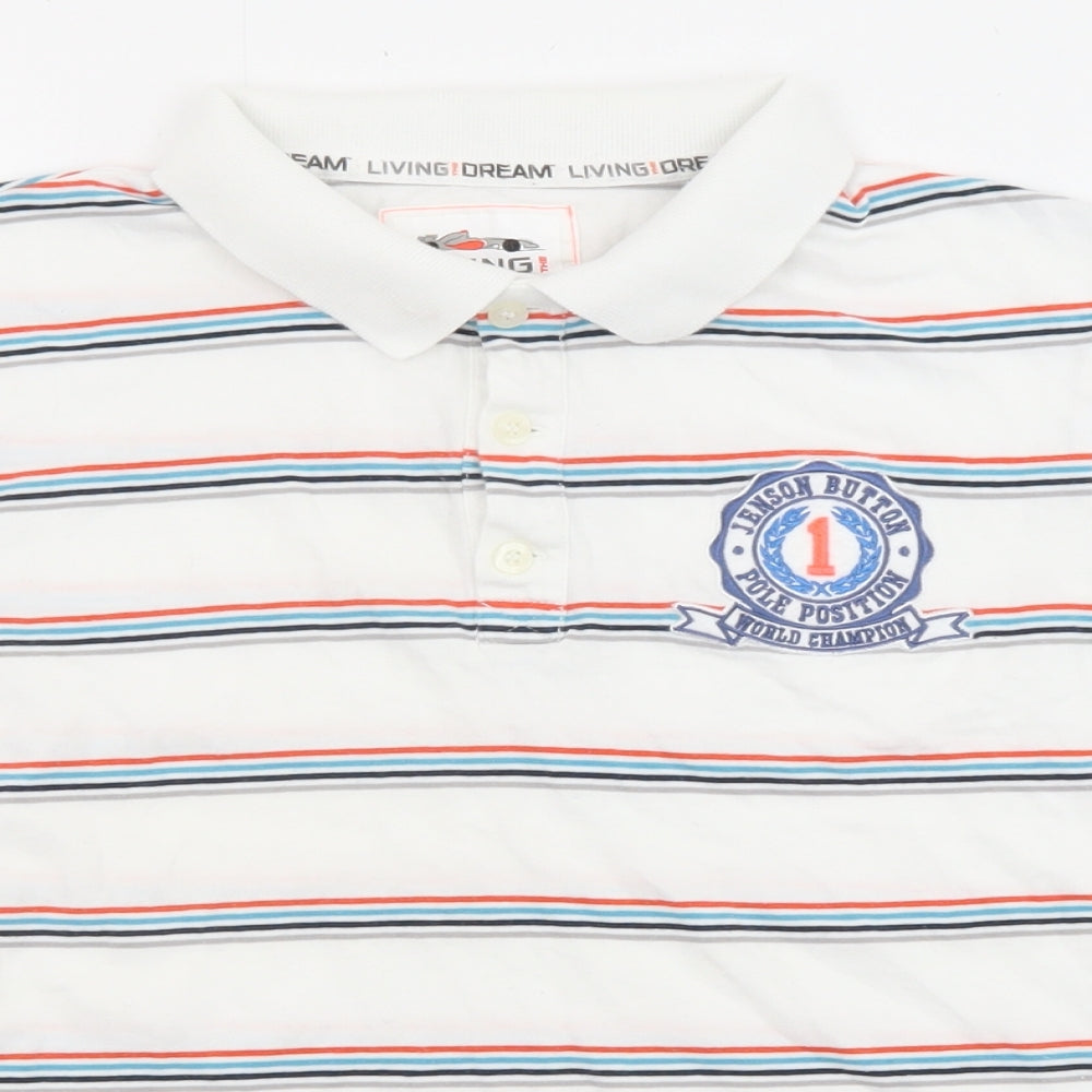 Marks & Spencer Boys White Striped Cotton Basic Polo Size 9-10 Years Collared Button