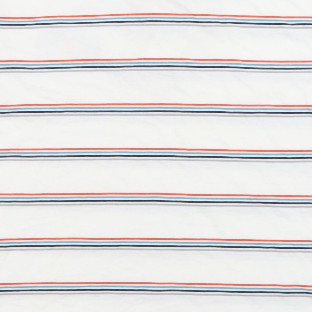 Marks & Spencer Boys White Striped Cotton Basic Polo Size 9-10 Years Collared Button