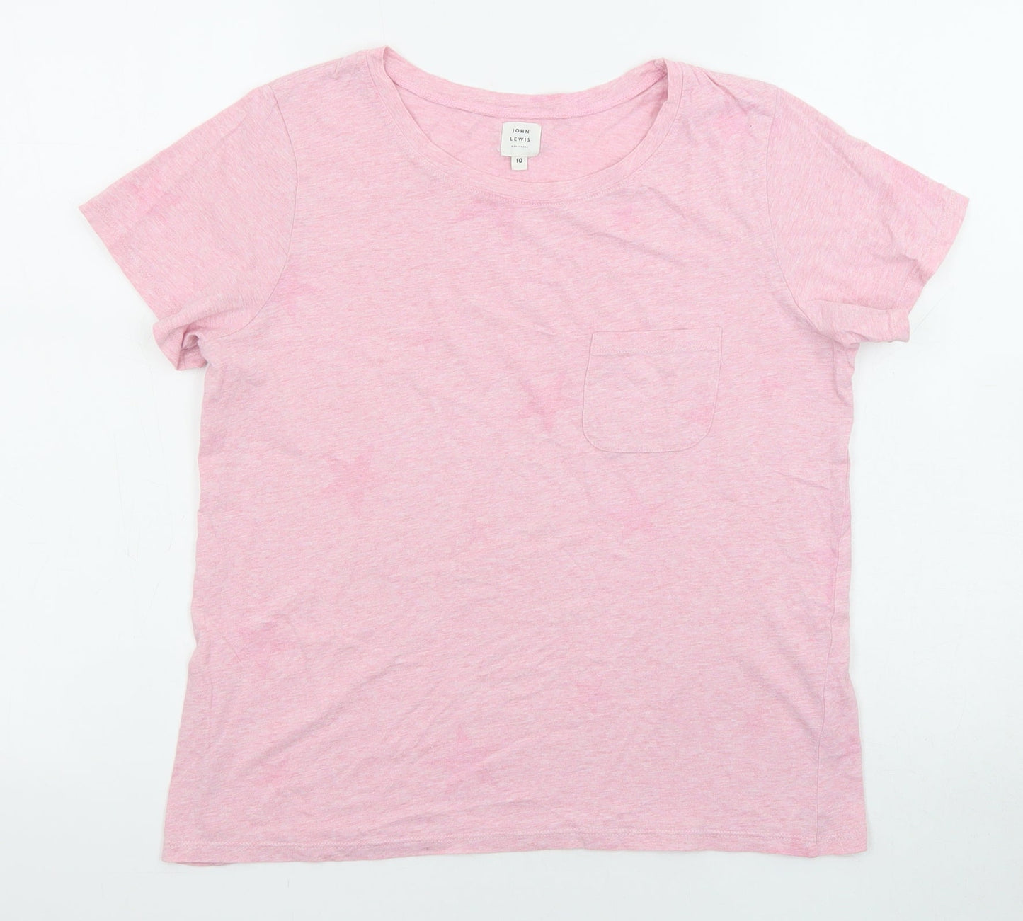 John Lewis Womens Pink Cotton Basic T-Shirt Size 10 Crew Neck - Stars