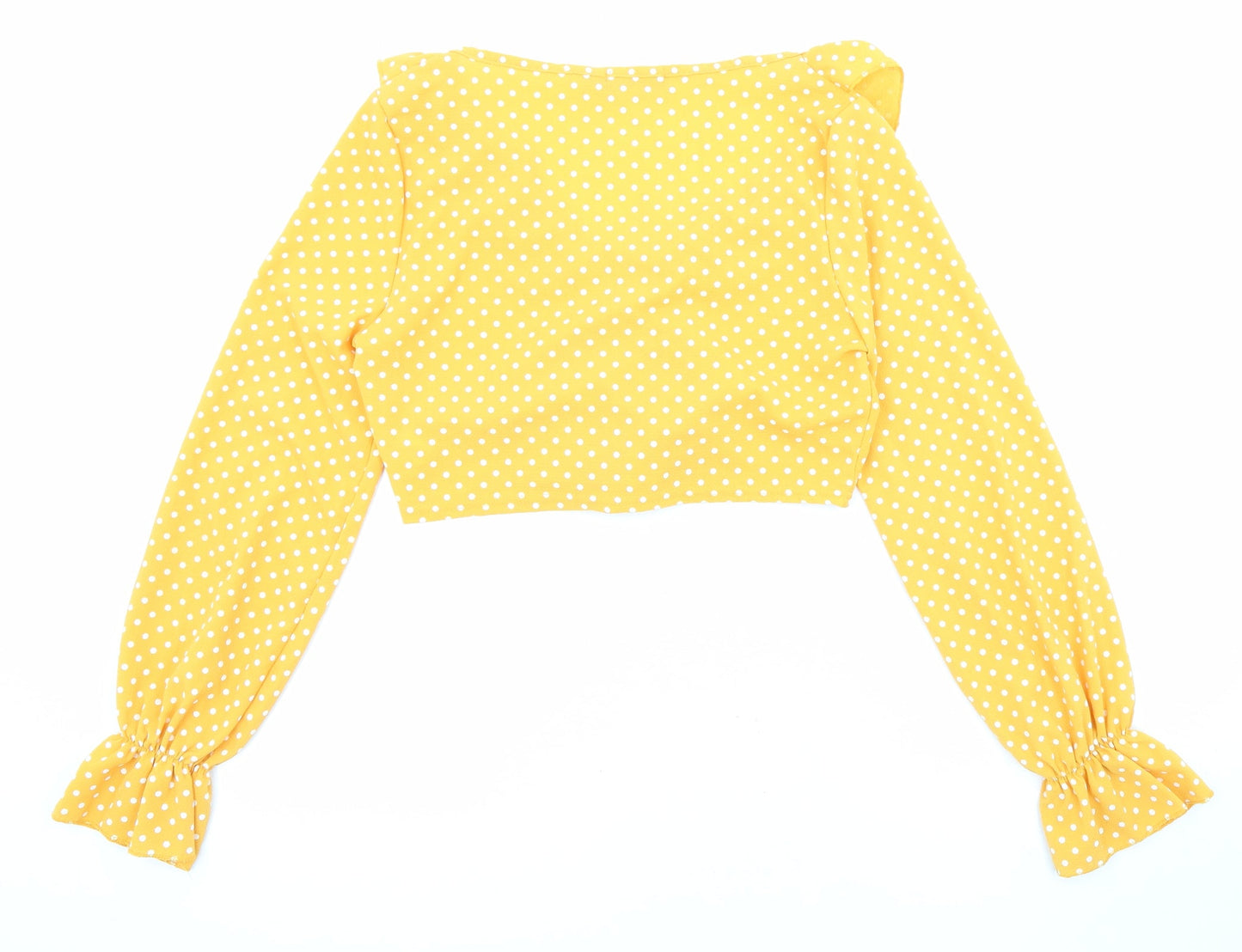 Boohoo Womens Yellow Polka Dot Polyester Cropped Blouse Size 8 V-Neck