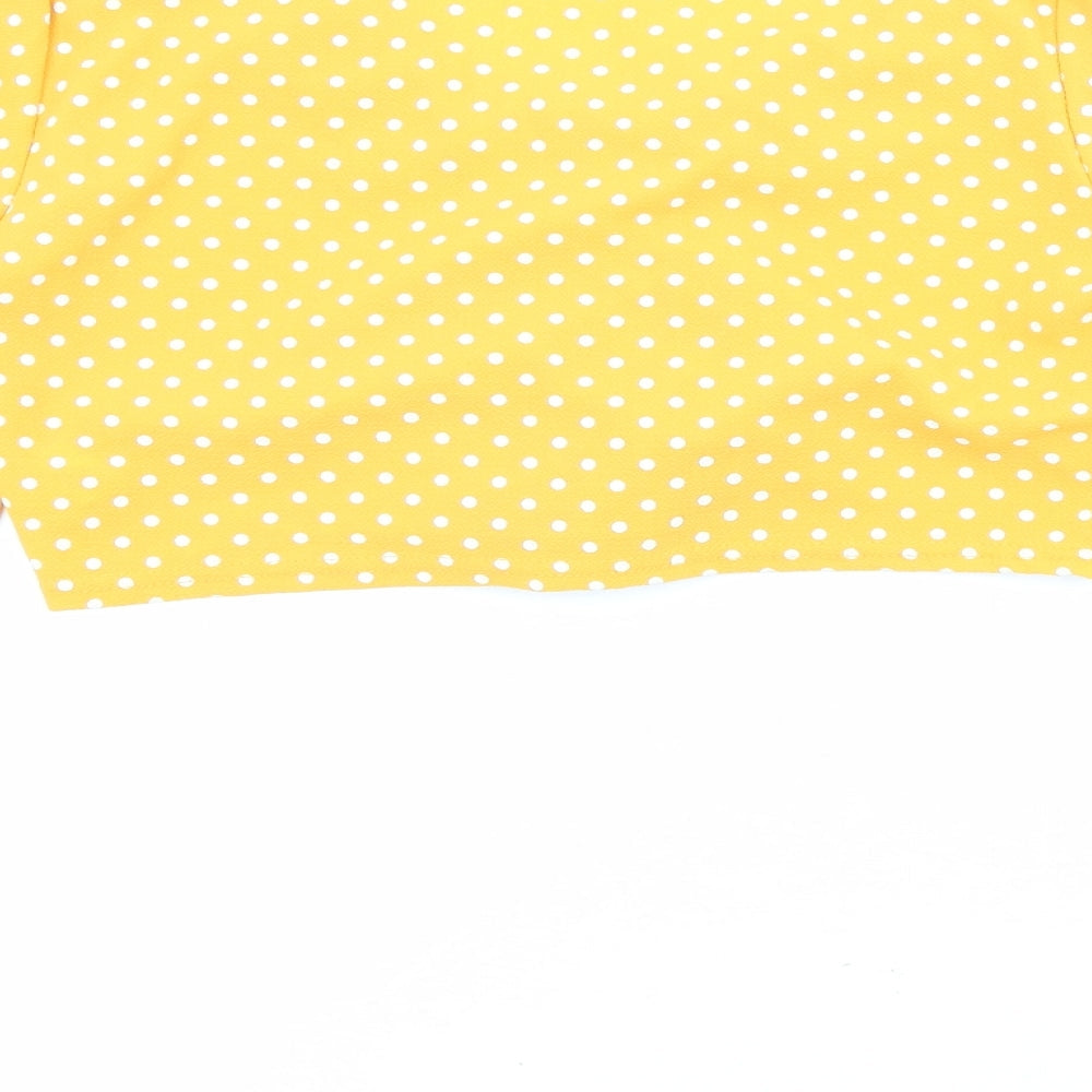 Boohoo Womens Yellow Polka Dot Polyester Cropped Blouse Size 8 V-Neck