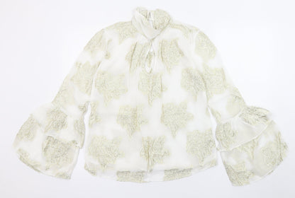 Miss Selfridge Womens White Floral Viscose Basic Blouse Size 6 Halter - Flared and layered sleeves