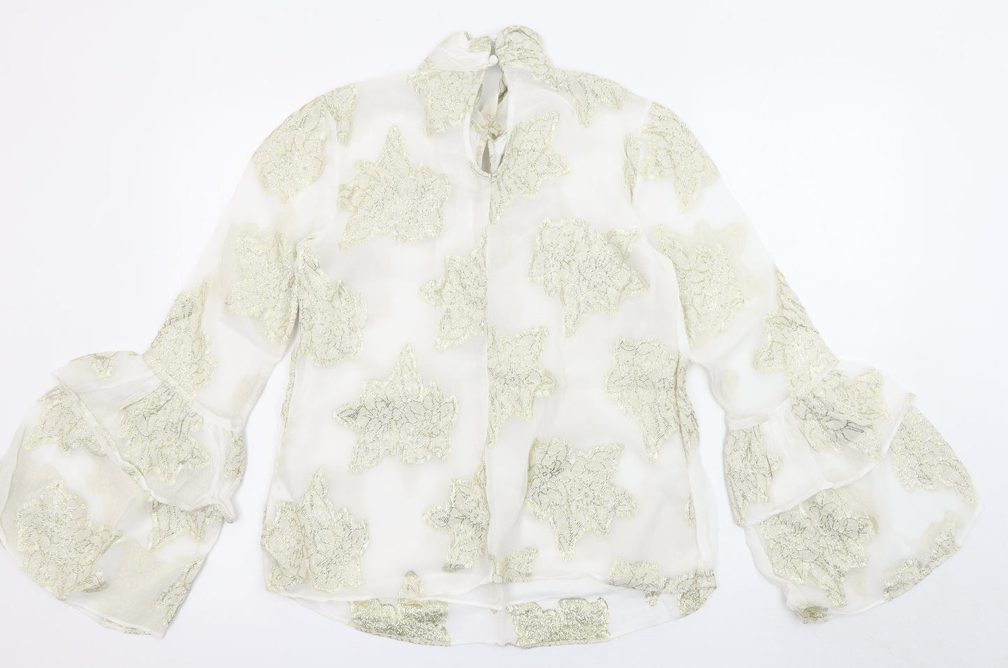 Miss Selfridge Womens White Floral Viscose Basic Blouse Size 6 Halter - Flared and layered sleeves