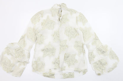 Miss Selfridge Womens White Floral Viscose Basic Blouse Size 6 Halter - Flared and layered sleeves