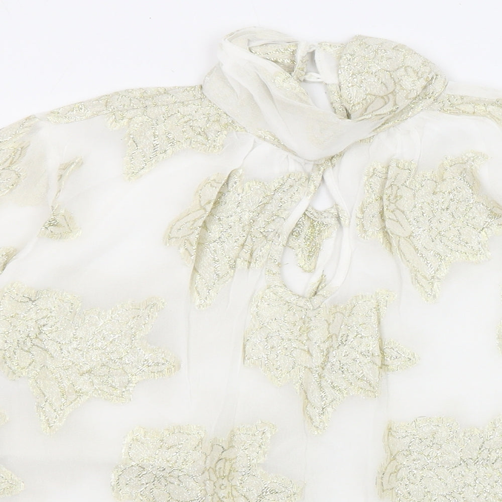 Miss Selfridge Womens White Floral Viscose Basic Blouse Size 6 Halter - Flared and layered sleeves
