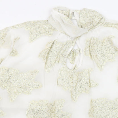 Miss Selfridge Womens White Floral Viscose Basic Blouse Size 6 Halter - Flared and layered sleeves