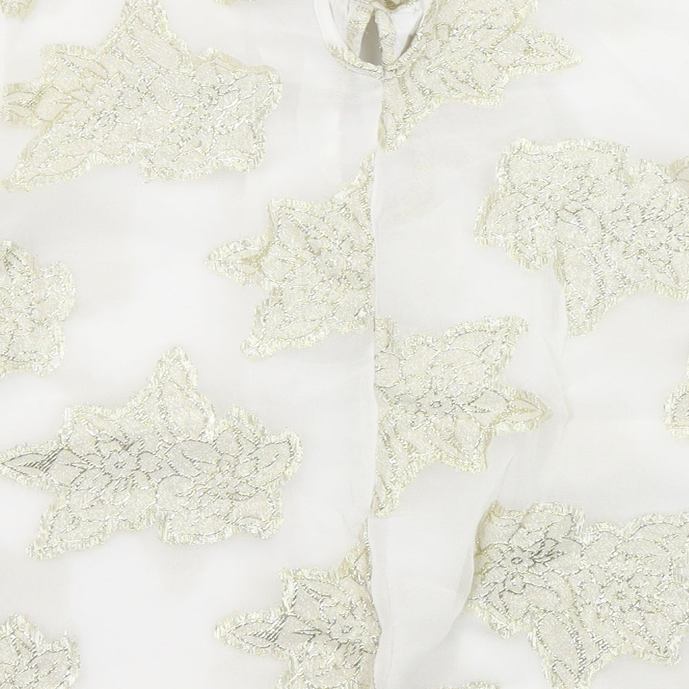 Miss Selfridge Womens White Floral Viscose Basic Blouse Size 6 Halter - Flared and layered sleeves