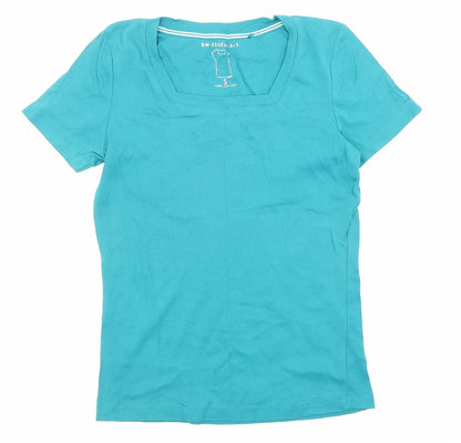Bonmarché Womens Green Cotton Basic T-Shirt Size S Square Neck