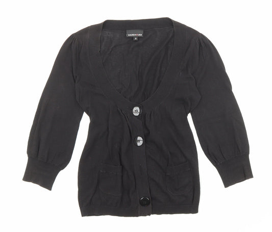 Womens UK Size 10 Warehouse Black Cardigan Jumper