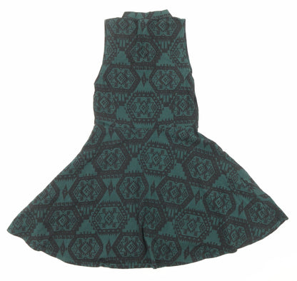 Topshop Womens Green Geometric Cotton Fit & Flare Size 10 Halter Pullover