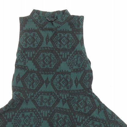 Topshop Womens Green Geometric Cotton Fit & Flare Size 10 Halter Pullover