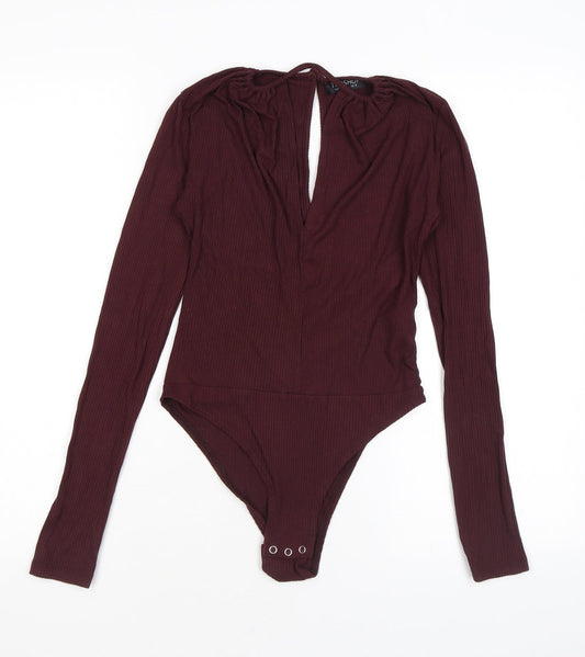 Topshop Womens Purple Viscose Bodysuit One-Piece Size 8 L9 in Snap - Keyhole Neck