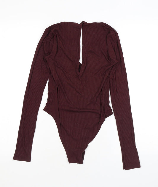 Topshop Womens Purple Viscose Bodysuit One-Piece Size 8 L9 in Snap - Keyhole Neck