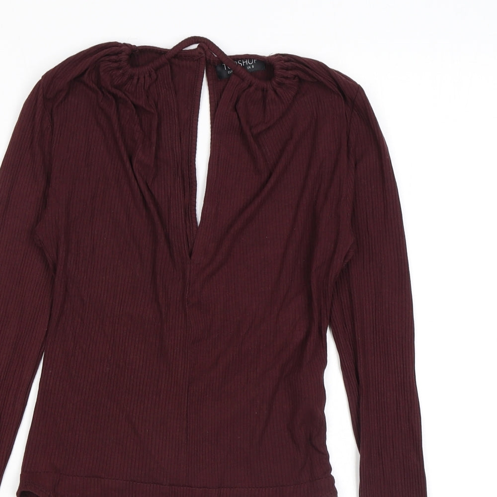 Topshop Womens Purple Viscose Bodysuit One-Piece Size 8 L9 in Snap - Keyhole Neck