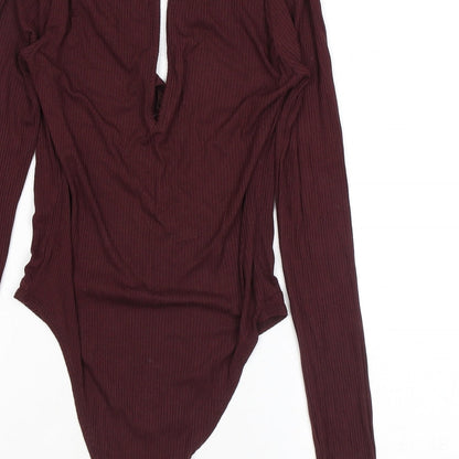 Topshop Womens Purple Viscose Bodysuit One-Piece Size 8 L9 in Snap - Keyhole Neck