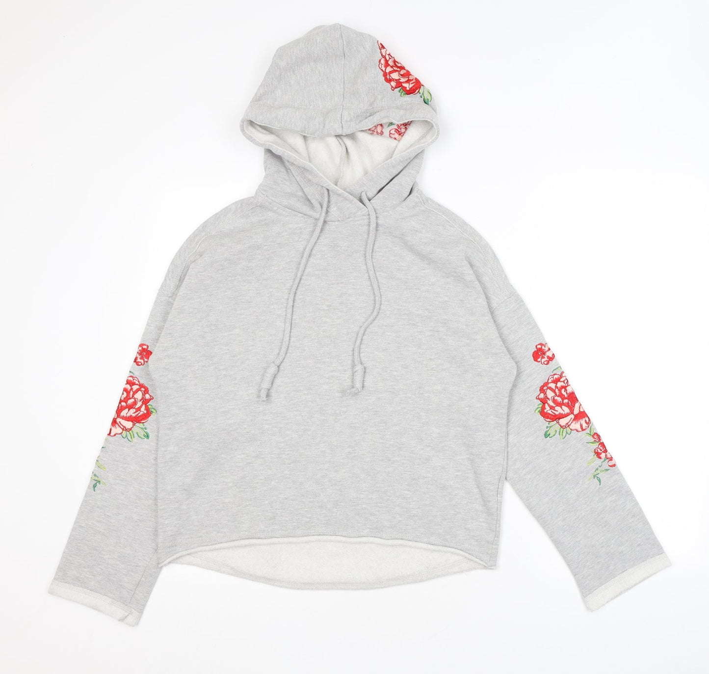 H&M Womens Grey Cotton Pullover Hoodie Size XS Pullover - Embroidery Roses