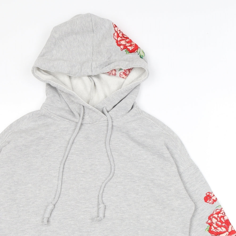 H&M Womens Grey Cotton Pullover Hoodie Size XS Pullover - Embroidery Roses