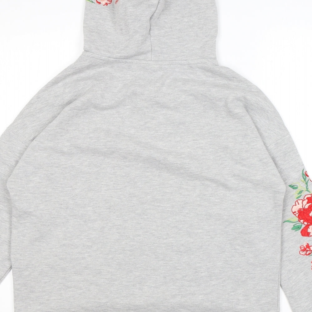 H&M Womens Grey Cotton Pullover Hoodie Size XS Pullover - Embroidery Roses