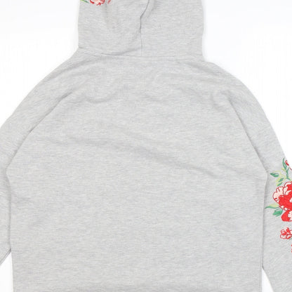 H&M Womens Grey Cotton Pullover Hoodie Size XS Pullover - Embroidery Roses