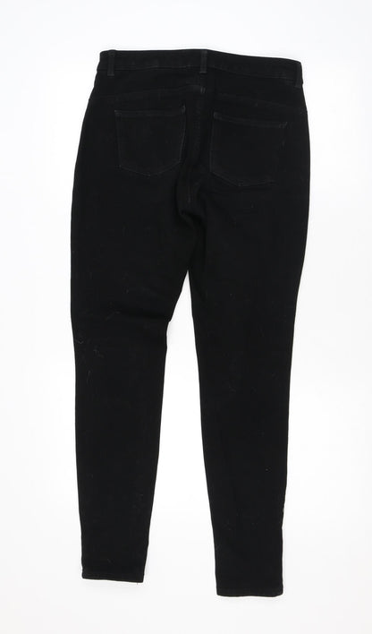 NEXT Womens Black Cotton Skinny Jeans Size 12 L28 in Regular Zip