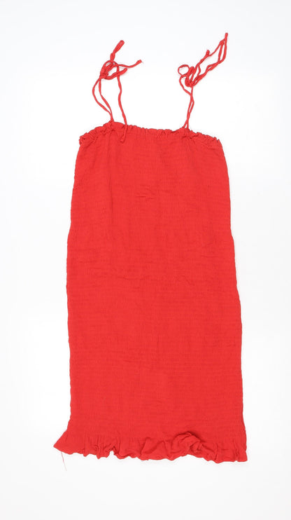 Kendall And Kylie Womens Red Rayon Bodycon Size S Square Neck Pullover - Shirred