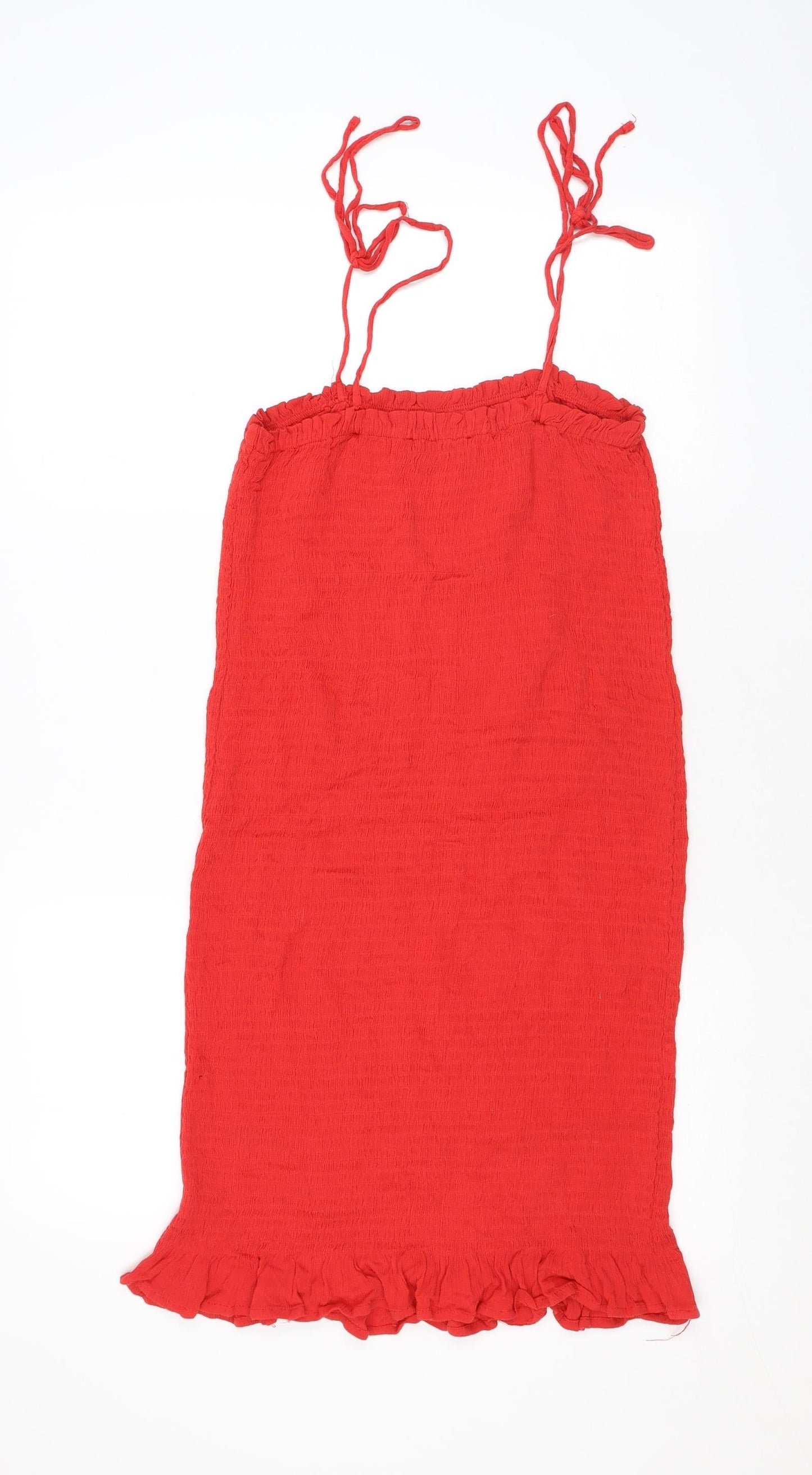 Kendall And Kylie Womens Red Rayon Bodycon Size S Square Neck Pullover - Shirred