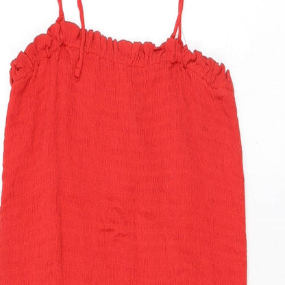 Kendall And Kylie Womens Red Rayon Bodycon Size S Square Neck Pullover - Shirred