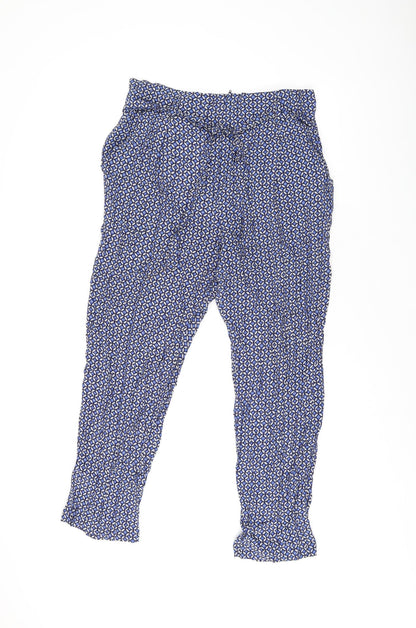 Kachel Womens Blue Geometric Viscose Capri Trousers Size 12 L24 in Regular Zip