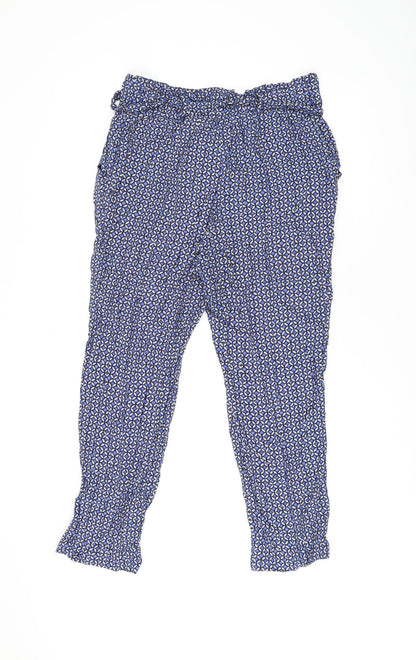 Kachel Womens Blue Geometric Viscose Capri Trousers Size 12 L24 in Regular Zip