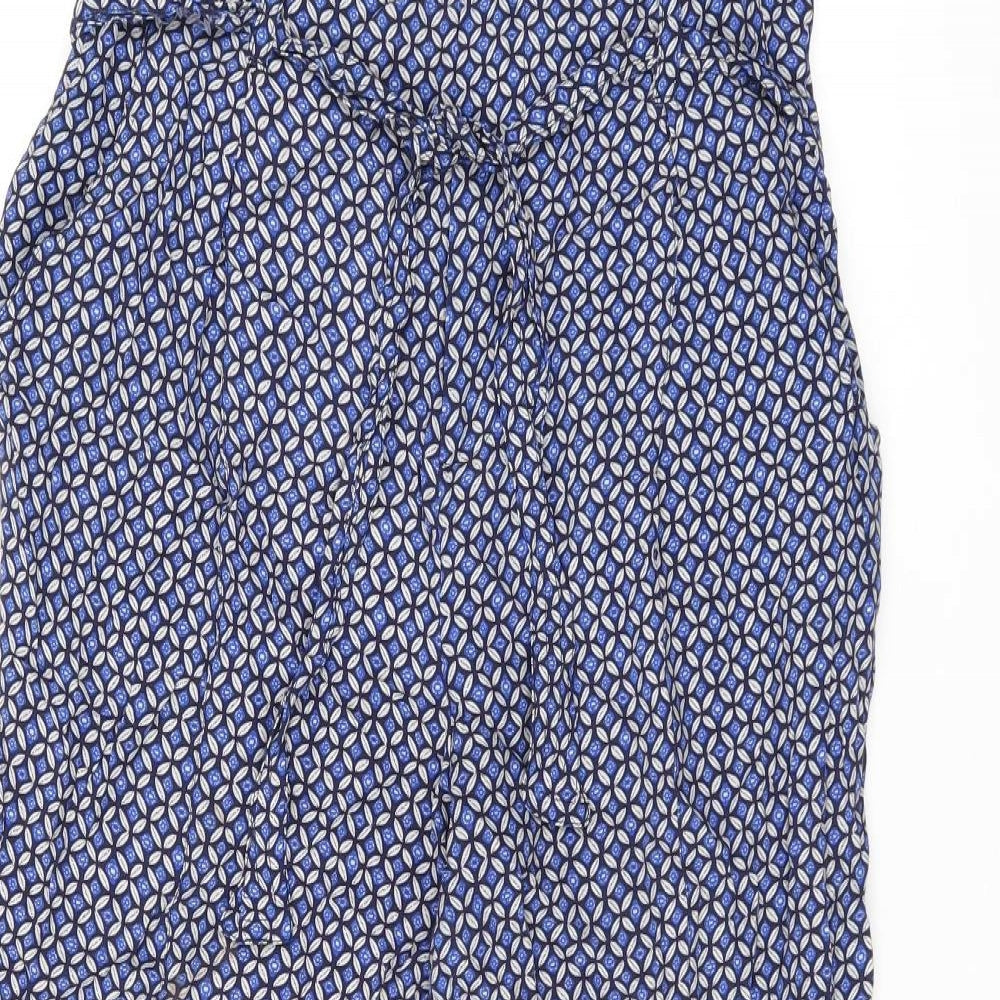 Kachel Womens Blue Geometric Viscose Capri Trousers Size 12 L24 in Regular Zip