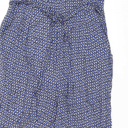 Kachel Womens Blue Geometric Viscose Capri Trousers Size 12 L24 in Regular Zip