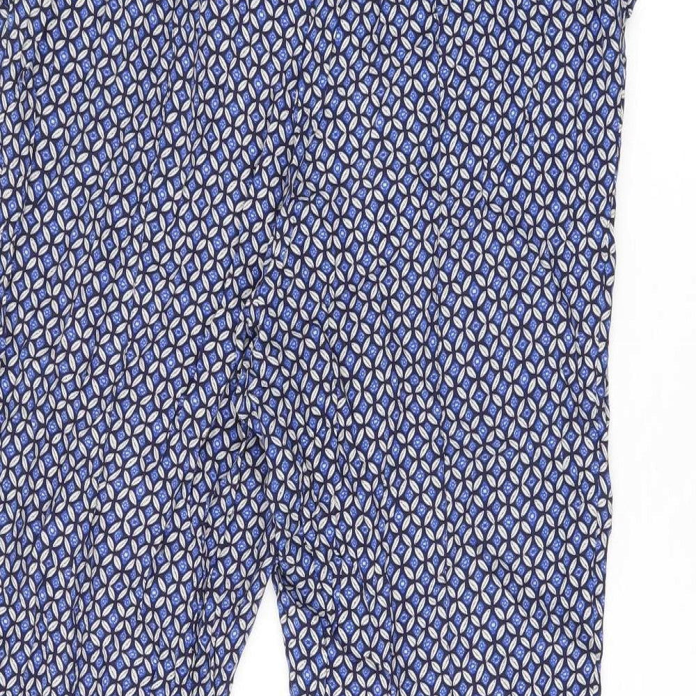 Kachel Womens Blue Geometric Viscose Capri Trousers Size 12 L24 in Regular Zip