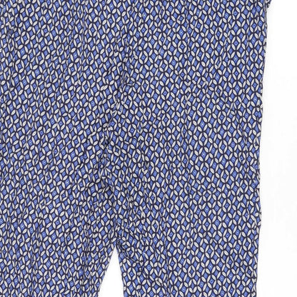 Kachel Womens Blue Geometric Viscose Capri Trousers Size 12 L24 in Regular Zip