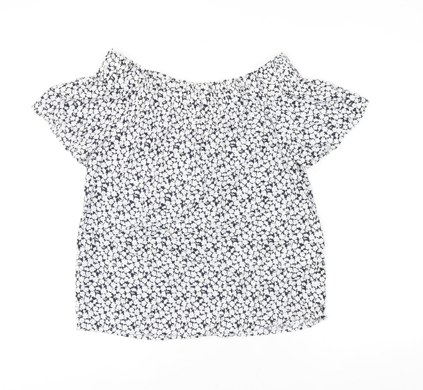 L.O.G.G Womens White Floral Cotton Basic Blouse Size 4 Off the Shoulder