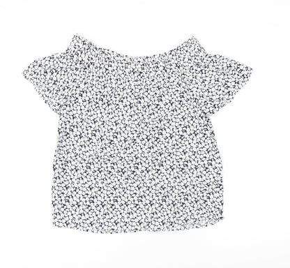 L.O.G.G Womens White Floral Cotton Basic Blouse Size 4 Off the Shoulder