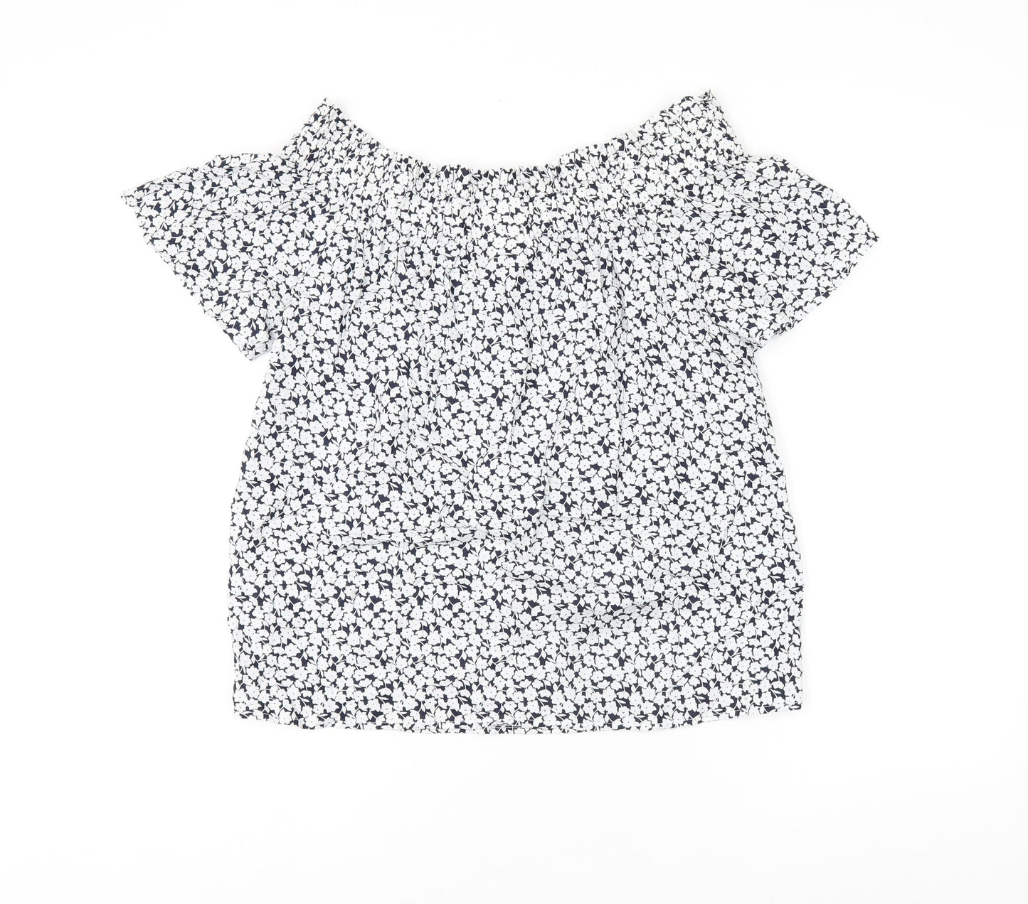 L.O.G.G Womens White Floral Cotton Basic Blouse Size 4 Off the Shoulder